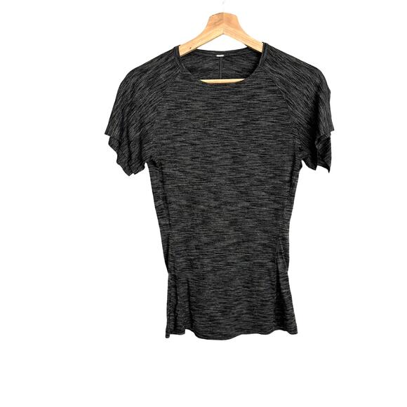 lululemon &Go Take-Off Tee Heathered Black Flutter-Sleeve Sz 4 Studio-to-Street - Picture 2 of 10